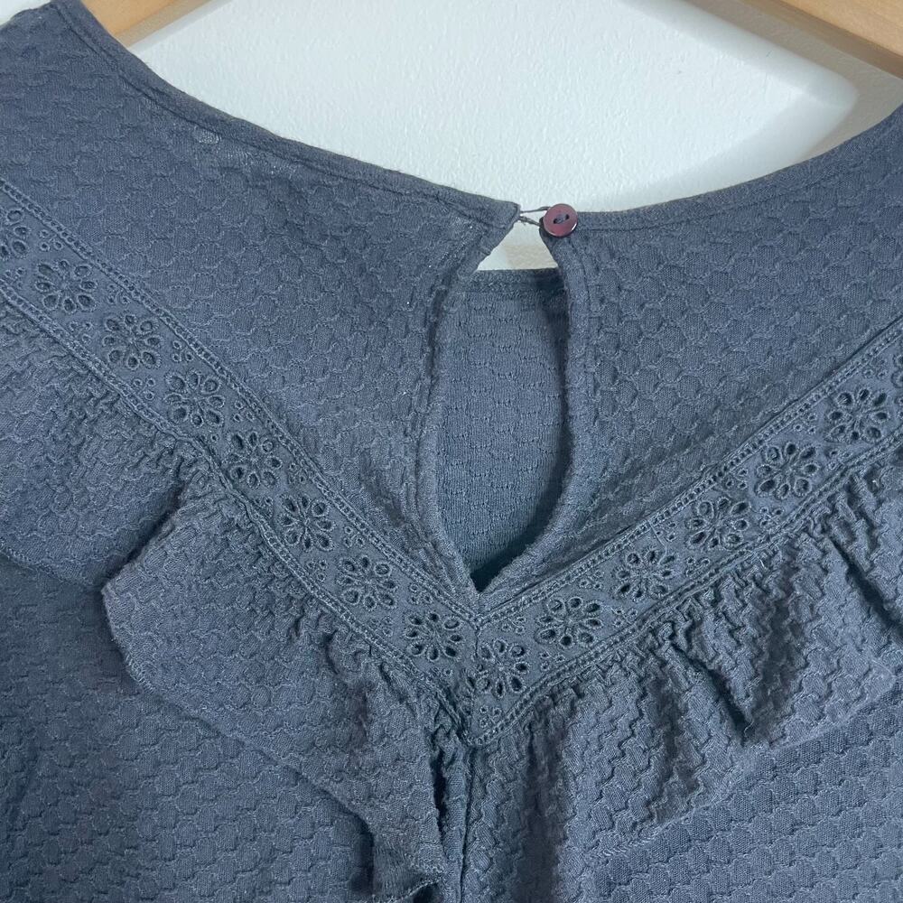 JCrew Ruffle Yoke Top Womens XS Lace Trim Dark Boho Cottagecore Romantic - Picture 2 of 6